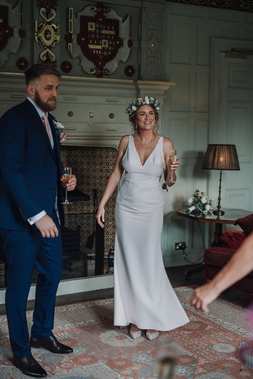 Bride and groom at a micro wedding during covid at elmore court dance in the drawing room