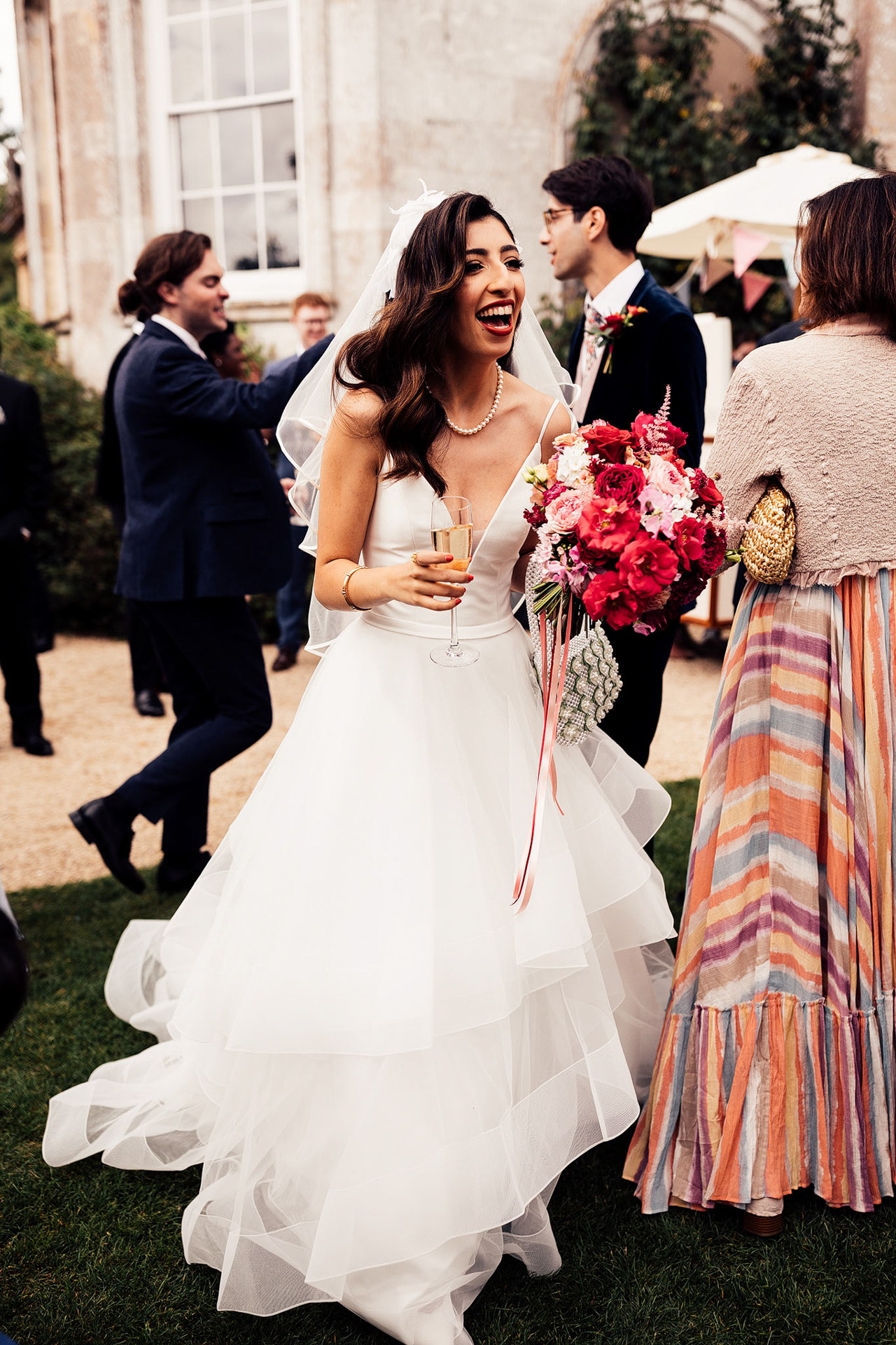 Mood Brightened Pink Red Wedding with 3 Dresses a Bridesman