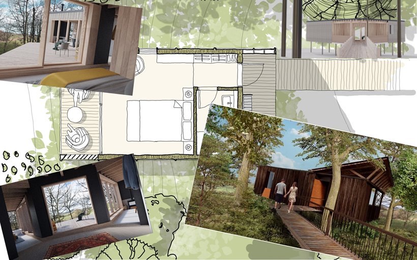 Treehouse hotel design mood board for elmore court's treehouse hideaways in the rewilding woodland