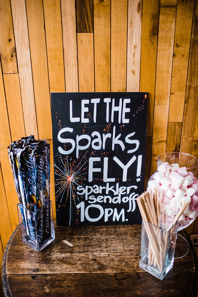 Sparkler sign for an outdoor wedding