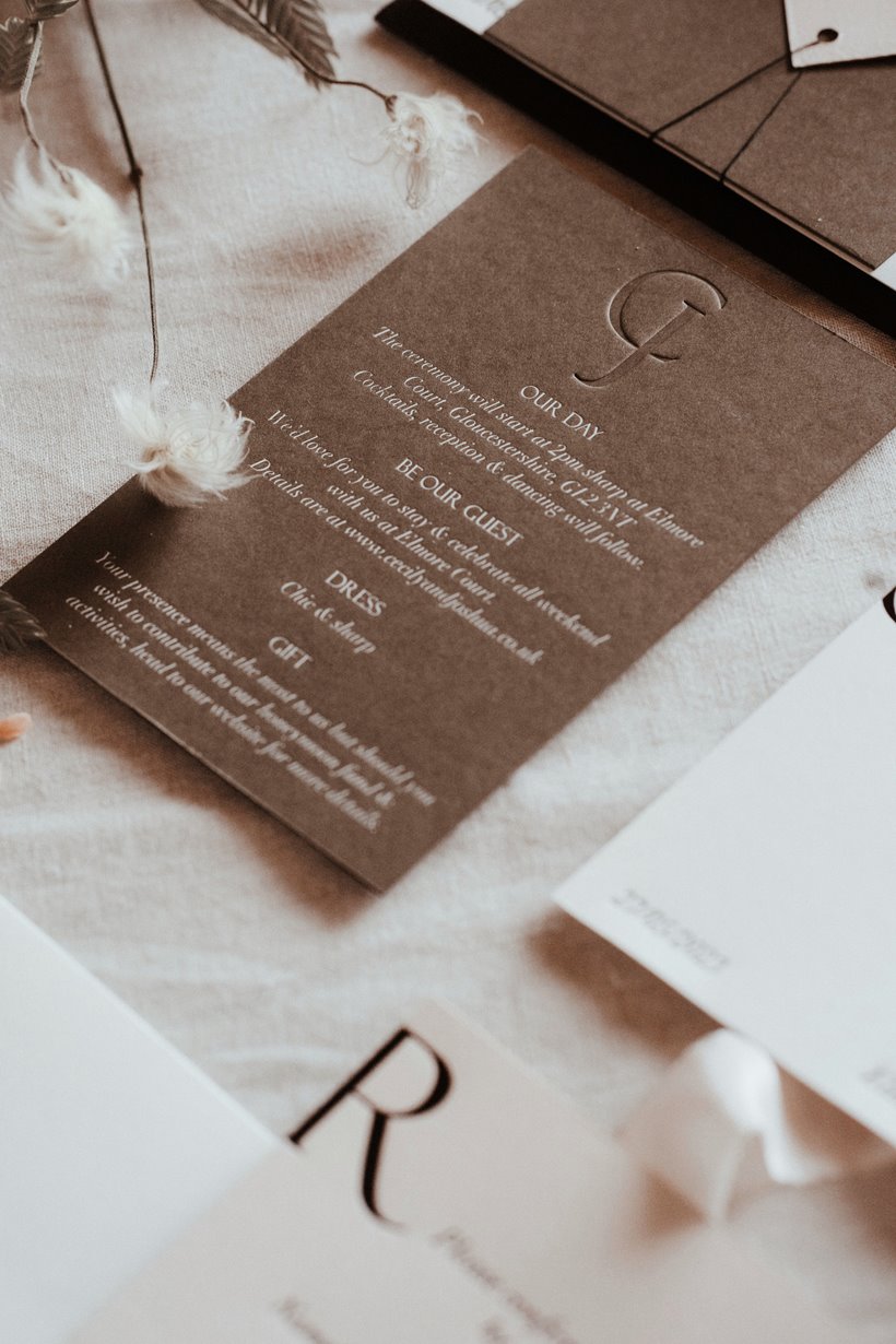 Recycled wedding inspiration stationery using sustainable methods for rewilding inspired wedding