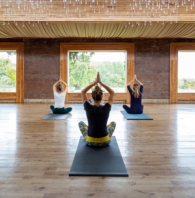 Yoga in the Gillyflower at elmore court for covid safe day retreats in December 2020