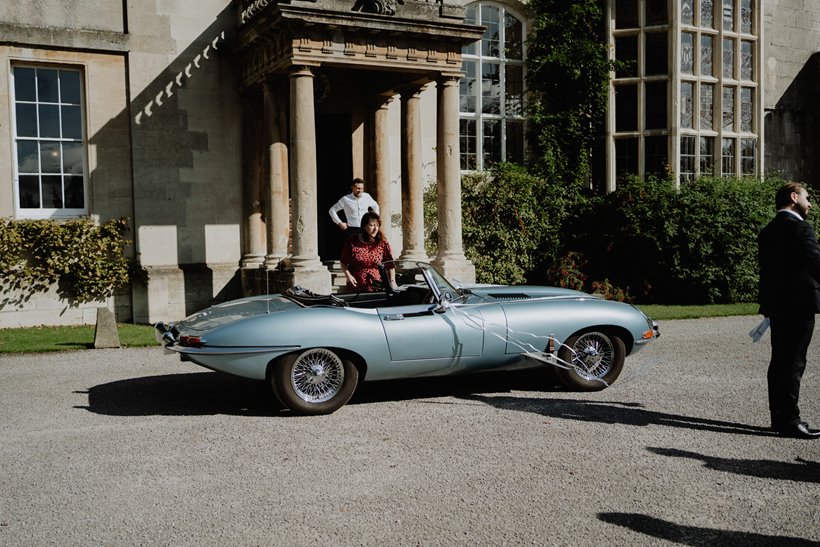 classic car at a wedding ceremony