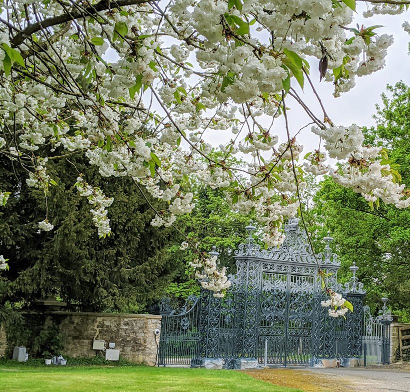 300 year old Iron gates at Elmore Court, originally at Rendcomb seat of The Guise Baronets, the gates moved to Elmore when Rendcomb was sold in 1880