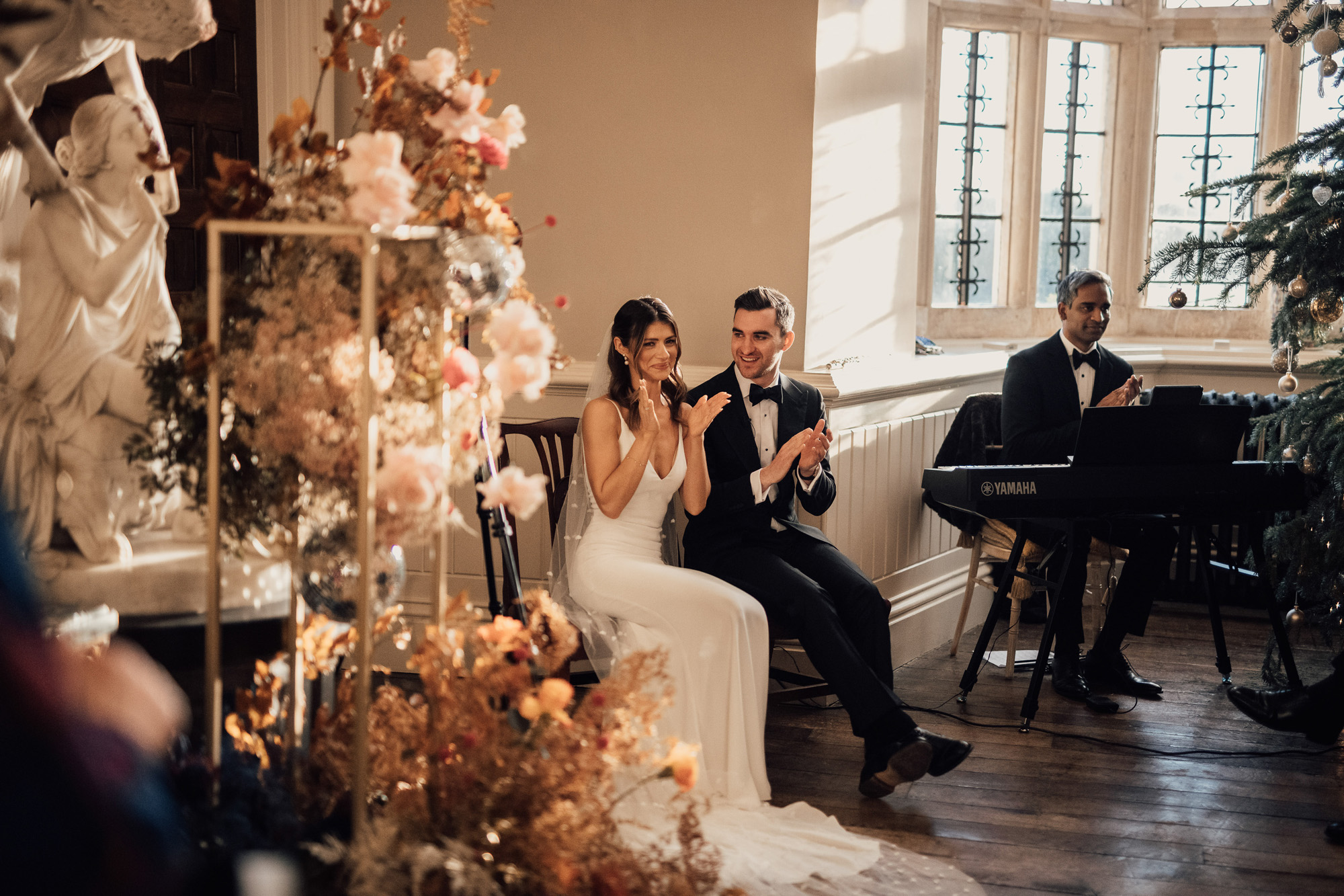 A Post Christmas Party Wedding with Smoke bombs in Black Tie