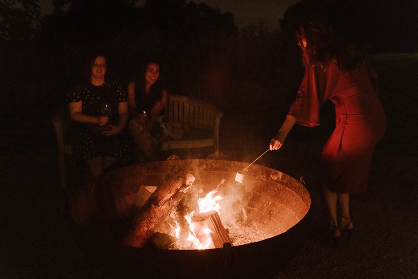 Cool wedding venue with firepit