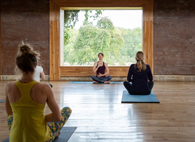 Meditation in the gillyflower at elmore court as part of wellbeing retreat